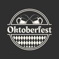 Oktoberfest logo, label or icon. Beer fest round badge with clinking beer mugs. German, Bavarian October festival design element. Royalty Free Stock Photo